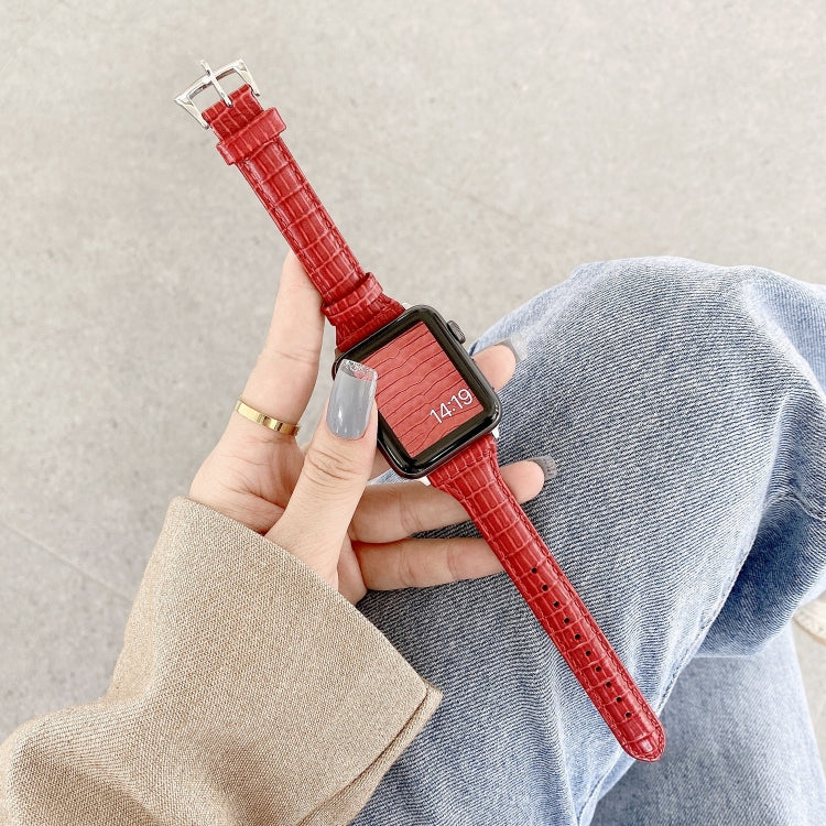 クロコダイルテクスチャーレザー交換用ストラップ腕時計バンド、Apple Watch Series 7 41mm / & 6 & SE & 5 & 4 40mm用、Apple Watch Series 7 45mm / & 6 & SE & 5 & 4 44mm用