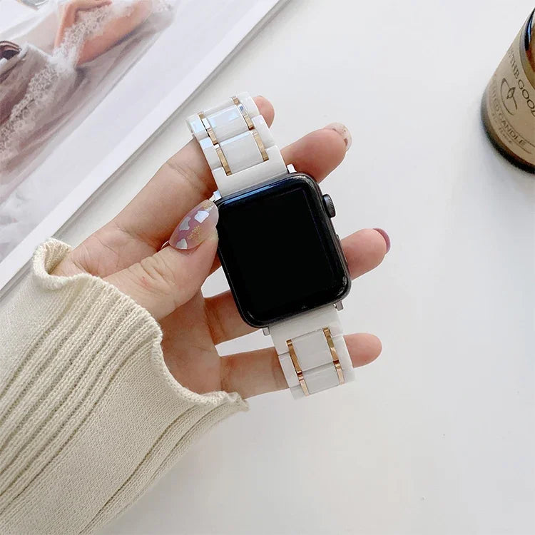 Apple Watch Series 7 45mm / 6 & SE & 5 & 4 44mm / 3 & 2 & 1 42mm、7 41mm / 6 & SE & 5 & 4 40mm / 3 & 2 & 1 38mm 用五珠セラミックスチール交換用ウォッチバンド
