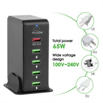 6in1 65W PD USB-C / Type-C + QC 3.0 USB + 4 USB マルチポートトラベルチャージャー、USプラグ、EUプラグ、UKプラグ、AUプラグ