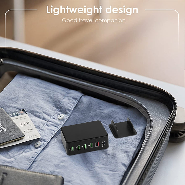 6in1 65W PD USB-C / Type-C + QC 3.0 USB + 4 USB マルチポートトラベルチャージャー、USプラグ、EUプラグ、UKプラグ、AUプラグ