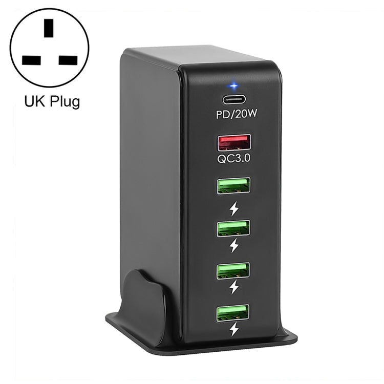 6in1 65W PD USB-C / Type-C + QC 3.0 USB + 4 USB マルチポートトラベルチャージャー、USプラグ、EUプラグ、UKプラグ、AUプラグ