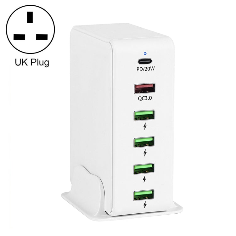 6in1 65W PD USB-C / Type-C + QC 3.0 USB + 4 USB マルチポートトラベルチャージャー、USプラグ、EUプラグ、UKプラグ、AUプラグ