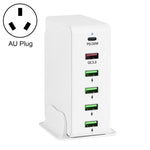 6in1 65W PD USB-C / Type-C + QC 3.0 USB + 4 USB マルチポートトラベルチャージャー、USプラグ、EUプラグ、UKプラグ、AUプラグ