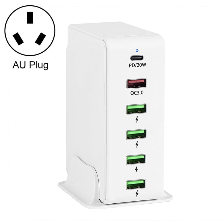 6in1 65W PD USB-C / Type-C + QC 3.0 USB + 4 USB マルチポートトラベルチャージャー、USプラグ、EUプラグ、UKプラグ、AUプラグ