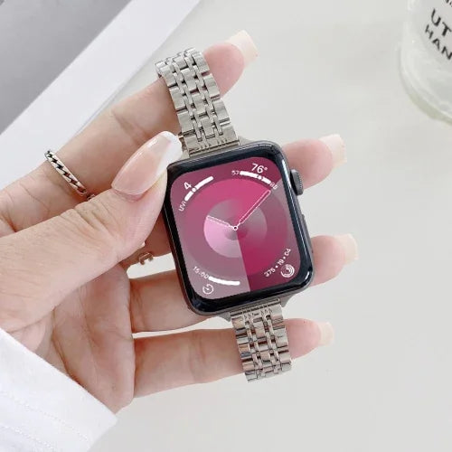 七連ビーズスチール交換ストラップウォッチバンド、Apple Watch Series 7 41mm / & 6 & SE & 5 & 4 40mm対応、Apple Watch Series 7 45mm / & 6 & SE & 5 & 4 44mm対応