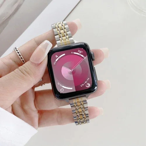 七連ビーズスチール交換ストラップウォッチバンド、Apple Watch Series 7 41mm / & 6 & SE & 5 & 4 40mm対応、Apple Watch Series 7 45mm / & 6 & SE & 5 & 4 44mm対応