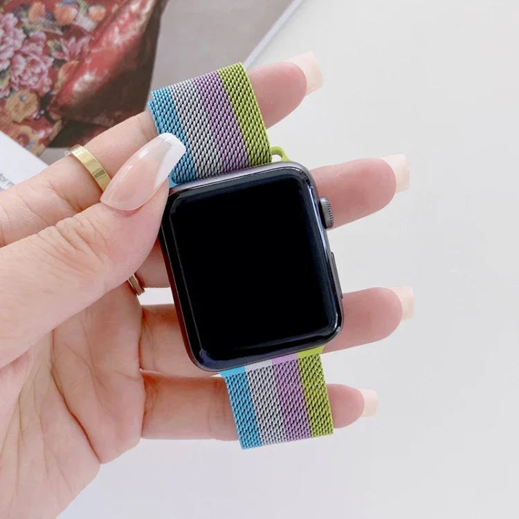 四色ミラネーゼ交換ストラップウォッチバンド、Apple Watch Series 7 41mm / & 6 & SE & 5 & 4 40mm対応、Apple Watch Series 7 45mm / & 6 & SE & 5 & 4 44mm対応