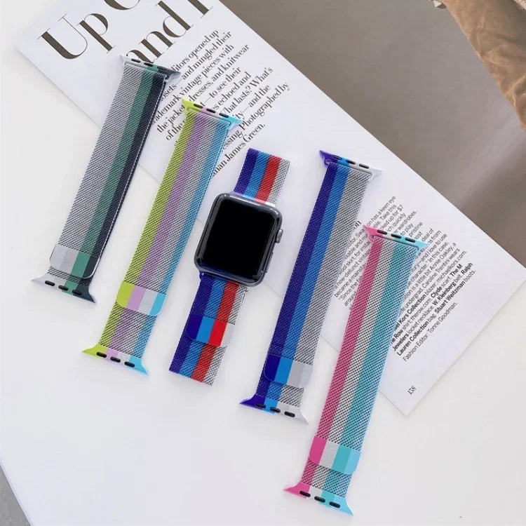 四色ミラネーゼ交換ストラップウォッチバンド、Apple Watch Series 7 41mm / & 6 & SE & 5 & 4 40mm対応、Apple Watch Series 7 45mm / & 6 & SE & 5 & 4 44mm対応