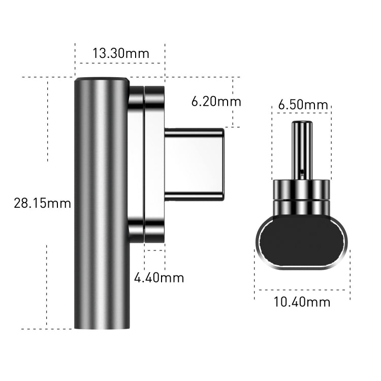 100W USB-C / Type-C メス to 20ピン 磁気 USB-C / Type-C オス エルボーアダプター