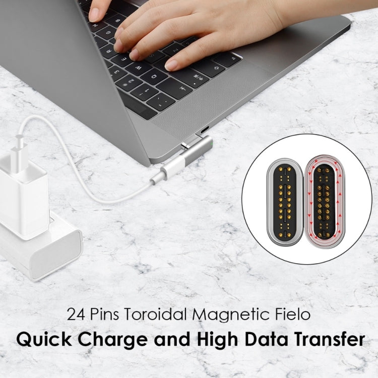 100W USB-C / Type-C メス to 20ピン 磁気 USB-C / Type-C オス エルボーアダプター