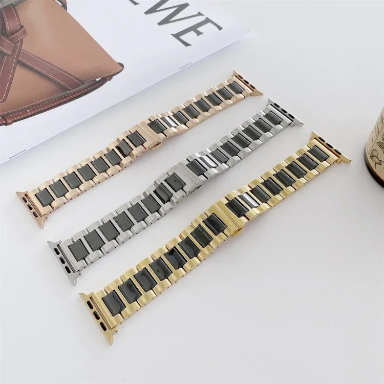 22mm幅三連ビーズセラミックスチール交換ストラップウォッチバンド Apple Watch Series 7 41mm / 6 & SE & 5 & 4 40mm / 3 & 2 & 1 38mm対応、7 45mm / 6 & SE & 5 & 4 44mm / 3 & 2 & 1 42mm対応