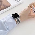 22mm幅三連ビーズセラミックスチール交換ストラップウォッチバンド Apple Watch Series 7 41mm / 6 & SE & 5 & 4 40mm / 3 & 2 & 1 38mm対応、7 45mm / 6 & SE & 5 & 4 44mm / 3 & 2 & 1 42mm対応