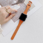 Small Waist 8-shape Reverse Buckle Leather Replacement Strap Watchband For Apple Watch Series, 7 41mm / 6 & SE & 5 & 4 40mm / 3 & 2 & 1 38mm, 7 45mm / 6 & SE & 5 & 4 44mm / 3 & 2 & 1 42mm