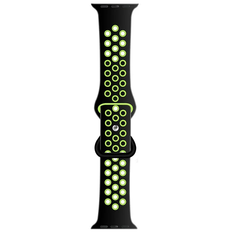 バタフライバックルデュアルトーン液体シリコン交換用ウォッチバンド Apple Watchシリーズ用、7 41mm / 6 & SE & 5 & 4 40mm / 3 & 2 & 1 38mm、7 45mm / 6 & SE & 5 & 4 44mm / 3 & 2 & 1 42mm