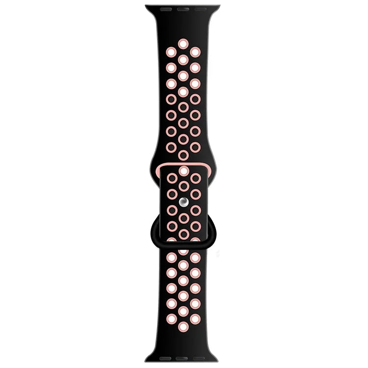 バタフライバックルデュアルトーン液体シリコン交換用ウォッチバンド Apple Watchシリーズ用、7 41mm / 6 & SE & 5 & 4 40mm / 3 & 2 & 1 38mm、7 45mm / 6 & SE & 5 & 4 44mm / 3 & 2 & 1 42mm