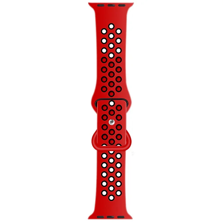 バタフライバックルデュアルトーン液体シリコン交換用ウォッチバンド Apple Watchシリーズ用、7 41mm / 6 & SE & 5 & 4 40mm / 3 & 2 & 1 38mm、7 45mm / 6 & SE & 5 & 4 44mm / 3 & 2 & 1 42mm