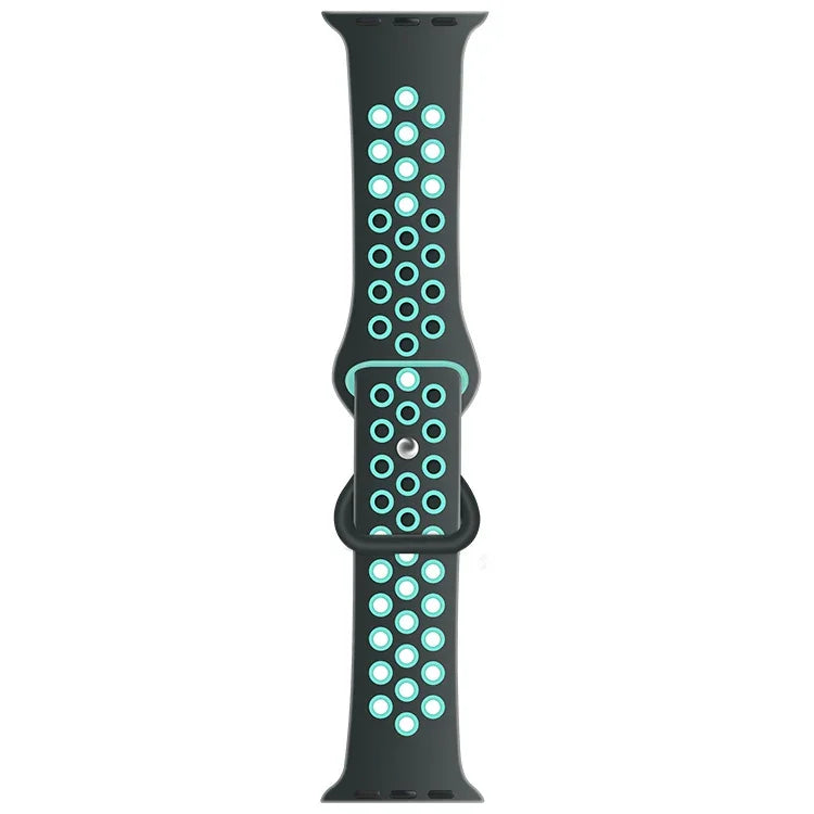 バタフライバックルデュアルトーン液体シリコン交換用ウォッチバンド Apple Watchシリーズ用、7 41mm / 6 & SE & 5 & 4 40mm / 3 & 2 & 1 38mm、7 45mm / 6 & SE & 5 & 4 44mm / 3 & 2 & 1 42mm