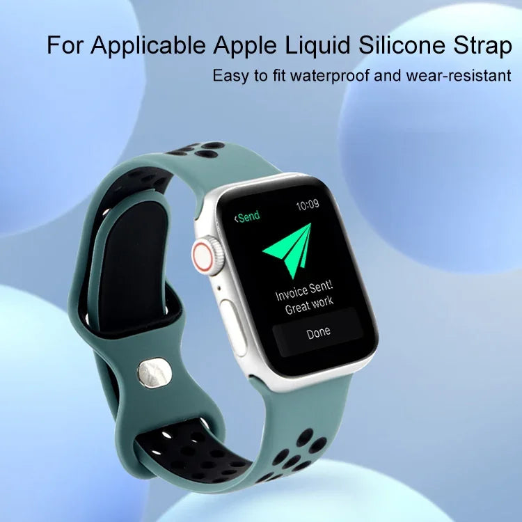 バタフライバックルデュアルトーン液体シリコン交換用ウォッチバンド Apple Watchシリーズ用、7 41mm / 6 & SE & 5 & 4 40mm / 3 & 2 & 1 38mm、7 45mm / 6 & SE & 5 & 4 44mm / 3 & 2 & 1 42mm