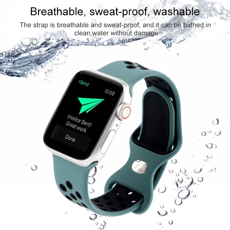 バタフライバックルデュアルトーン液体シリコン交換用ウォッチバンド Apple Watchシリーズ用、7 41mm / 6 & SE & 5 & 4 40mm / 3 & 2 & 1 38mm、7 45mm / 6 & SE & 5 & 4 44mm / 3 & 2 & 1 42mm