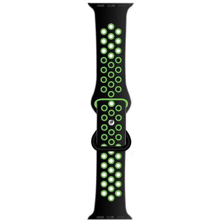 バタフライバックルデュアルトーン液体シリコン交換用ウォッチバンド Apple Watchシリーズ用、7 41mm / 6 & SE & 5 & 4 40mm / 3 & 2 & 1 38mm、7 45mm / 6 & SE & 5 & 4 44mm / 3 & 2 & 1 42mm