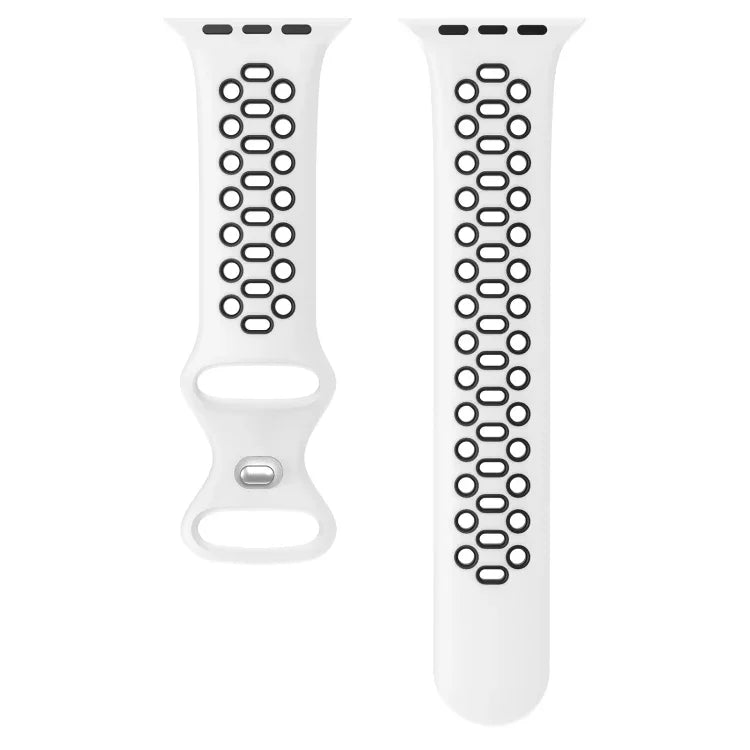 Two-color 8-buckle Silicone Replacement Strap Watchband For Apple Watch Series, 7 41mm / 6 & SE & 5 & 4 40mm / 3 & 2 & 1 38mm