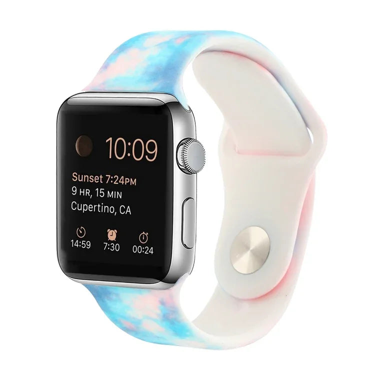 シリコン塗装パターン交換用ウォッチバンド、Apple Watch Series 7 41mm / 6 & SE & 5 & 4 40mm / 3 & 2 & 1 38mm、7 45mm / 6 & SE & 5 & 4 44mm / 3 & 2 & 1 42mm用