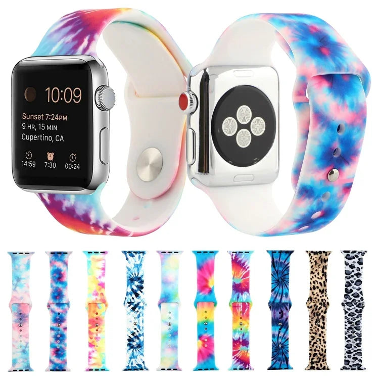 シリコン塗装パターン交換用ウォッチバンド、Apple Watch Series 7 41mm / 6 & SE & 5 & 4 40mm / 3 & 2 & 1 38mm、7 45mm / 6 & SE & 5 & 4 44mm / 3 & 2 & 1 42mm用