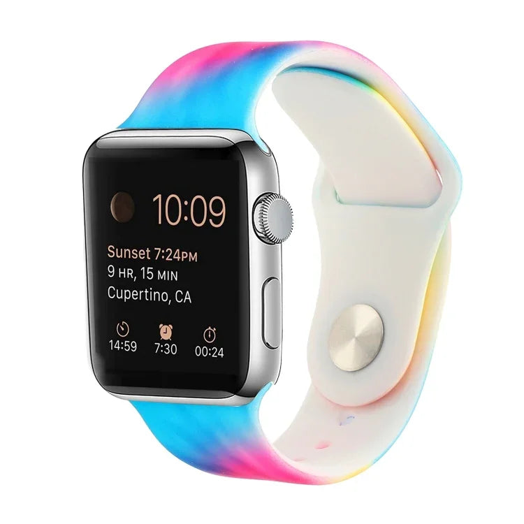 シリコン塗装パターン交換用ウォッチバンド、Apple Watch Series 7 41mm / 6 & SE & 5 & 4 40mm / 3 & 2 & 1 38mm、7 45mm / 6 & SE & 5 & 4 44mm / 3 & 2 & 1 42mm用
