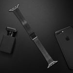14mm 七粒ダブルセーフティバックルスリムスチール交換用ストラップウォッチバンド、Apple Watch Series 7 41mm / 6 & SE & 5 & 4 40mm / 3 & 2 & 1 38mm、7 45mm / 6 & SE & 5 & 4 44mm / 3 & 2 & 1 42mm用
