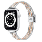 14mm 七粒ダブルセーフティバックルスリムスチール交換用ストラップウォッチバンド、Apple Watch Series 7 41mm / 6 & SE & 5 & 4 40mm / 3 & 2 & 1 38mm、7 45mm / 6 & SE & 5 & 4 44mm / 3 & 2 & 1 42mm用