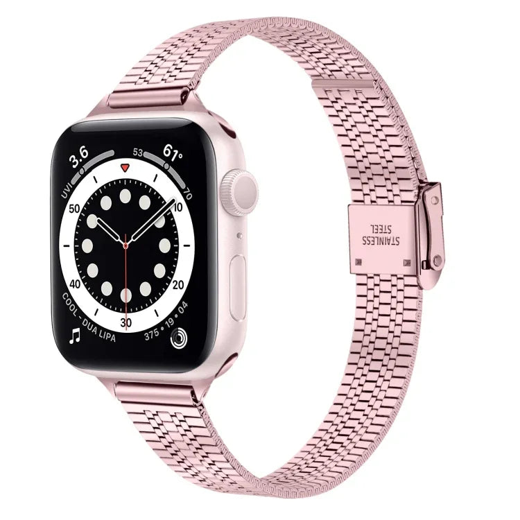14mm 七粒ダブルセーフティバックルスリムスチール交換用ストラップウォッチバンド、Apple Watch Series 7 41mm / 6 & SE & 5 & 4 40mm / 3 & 2 & 1 38mm、7 45mm / 6 & SE & 5 & 4 44mm / 3 & 2 & 1 42mm用