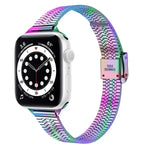 14mm 七粒ダブルセーフティバックルスリムスチール交換用ストラップウォッチバンド、Apple Watch Series 7 41mm / 6 & SE & 5 & 4 40mm / 3 & 2 & 1 38mm、7 45mm / 6 & SE & 5 & 4 44mm / 3 & 2 & 1 42mm用