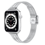 14mm 七粒ダブルセーフティバックルスリムスチール交換用ストラップウォッチバンド、Apple Watch Series 7 41mm / 6 & SE & 5 & 4 40mm / 3 & 2 & 1 38mm、7 45mm / 6 & SE & 5 & 4 44mm / 3 & 2 & 1 42mm用