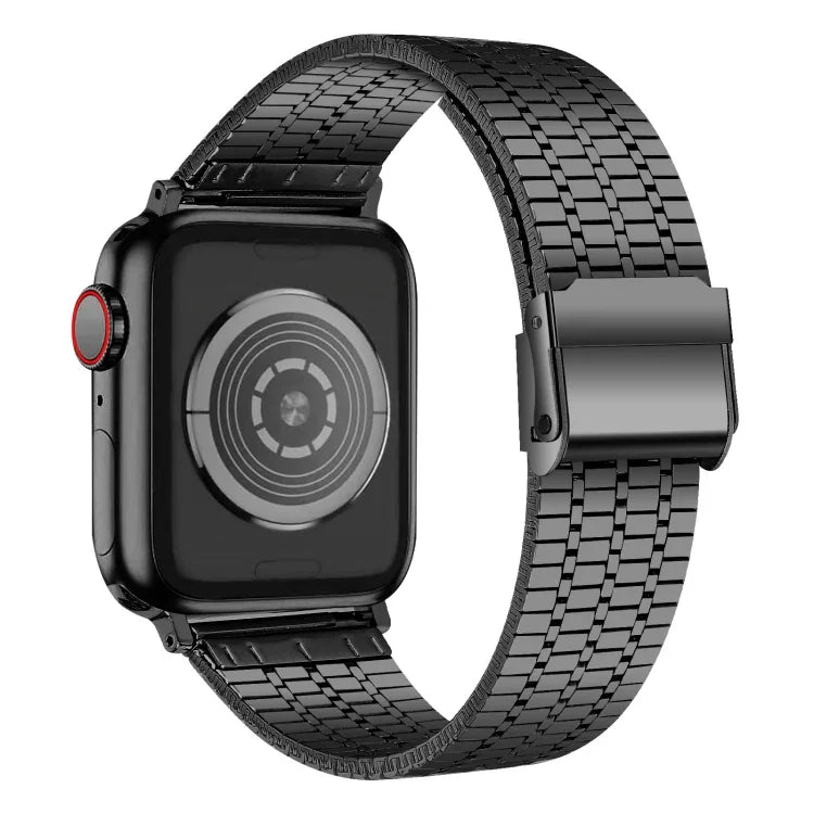 七粒ダブルセーフティバックルスチール交換用ストラップウォッチバンド、Apple Watch Series 7 41mm / 6 & SE & 5 & 4 40mm / 3 & 2 & 1 38mm、7 45mm / 6 & SE & 5 & 4 44mm / 3 & 2 & 1 42mm用