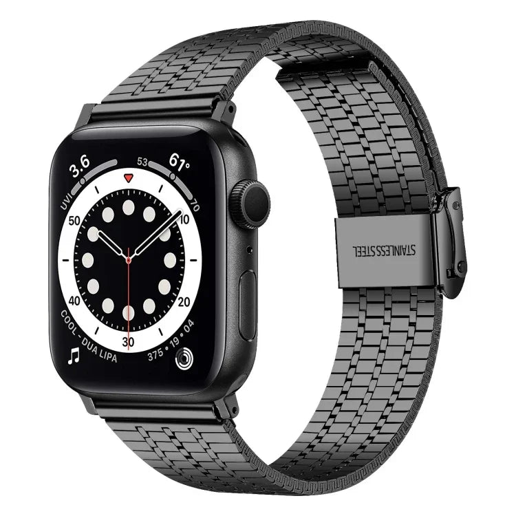 七粒ダブルセーフティバックルスチール交換用ストラップウォッチバンド、Apple Watch Series 7 41mm / 6 & SE & 5 & 4 40mm / 3 & 2 & 1 38mm、7 45mm / 6 & SE & 5 & 4 44mm / 3 & 2 & 1 42mm用