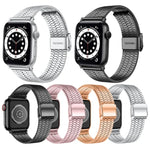 七粒ダブルセーフティバックルスチール交換用ストラップウォッチバンド、Apple Watch Series 7 41mm / 6 & SE & 5 & 4 40mm / 3 & 2 & 1 38mm、7 45mm / 6 & SE & 5 & 4 44mm / 3 & 2 & 1 42mm用