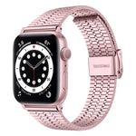 七粒ダブルセーフティバックルスチール交換用ストラップウォッチバンド、Apple Watch Series 7 41mm / 6 & SE & 5 & 4 40mm / 3 & 2 & 1 38mm、7 45mm / 6 & SE & 5 & 4 44mm / 3 & 2 & 1 42mm用