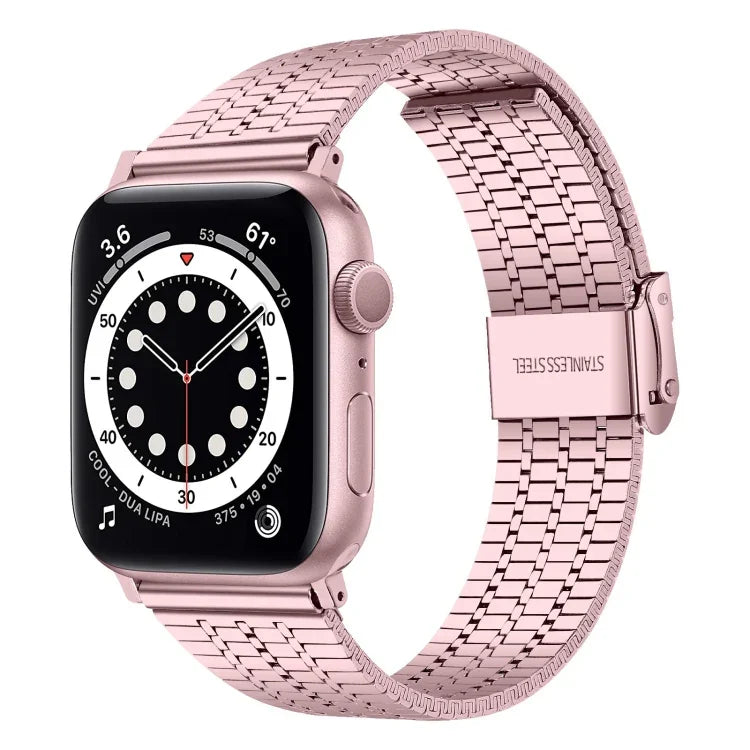 七粒ダブルセーフティバックルスチール交換用ストラップウォッチバンド、Apple Watch Series 7 41mm / 6 & SE & 5 & 4 40mm / 3 & 2 & 1 38mm、7 45mm / 6 & SE & 5 & 4 44mm / 3 & 2 & 1 42mm用