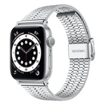 七粒ダブルセーフティバックルスチール交換用ストラップウォッチバンド、Apple Watch Series 7 41mm / 6 & SE & 5 & 4 40mm / 3 & 2 & 1 38mm、7 45mm / 6 & SE & 5 & 4 44mm / 3 & 2 & 1 42mm用