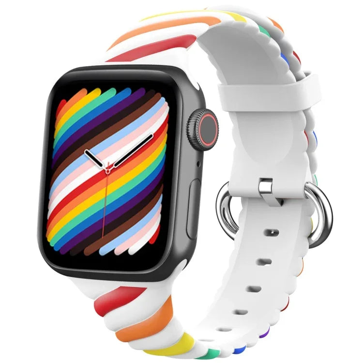 二色ツイストシリコン交換用ストラップ Apple Watchシリーズ用、7 41mm / 6 & SE & 5 & 4 40mm / 3 & 2 & 1 38mm、7 45mm / 6 & SE & 5 & 4 44mm / 3 & 2 & 1 42mm