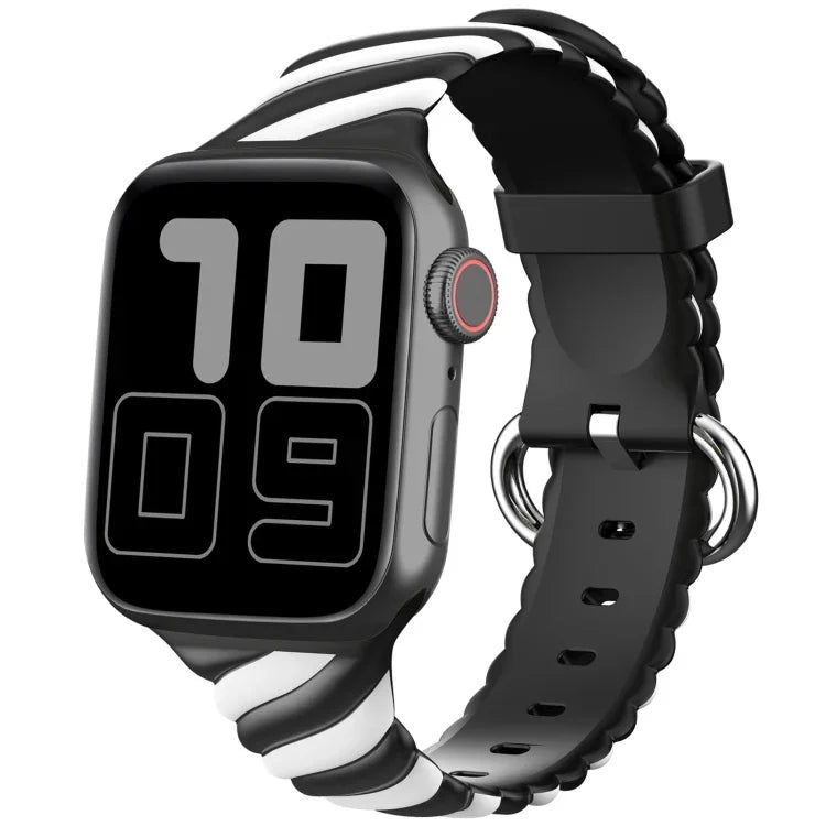 二色ツイストシリコン交換用ストラップ Apple Watchシリーズ用、7 41mm / 6 & SE & 5 & 4 40mm / 3 & 2 & 1 38mm、7 45mm / 6 & SE & 5 & 4 44mm / 3 & 2 & 1 42mm