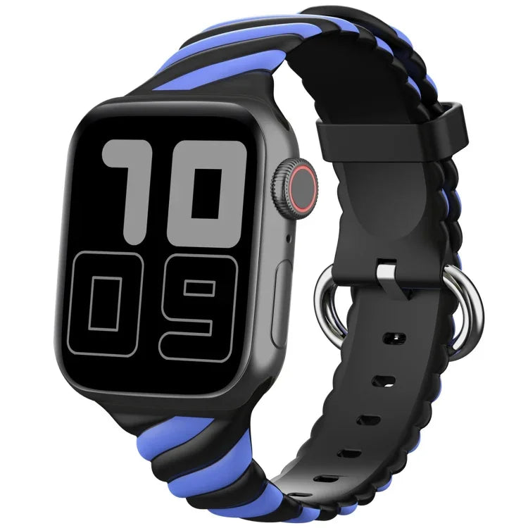 二色ツイストシリコン交換用ストラップ Apple Watchシリーズ用、7 41mm / 6 & SE & 5 & 4 40mm / 3 & 2 & 1 38mm、7 45mm / 6 & SE & 5 & 4 44mm / 3 & 2 & 1 42mm