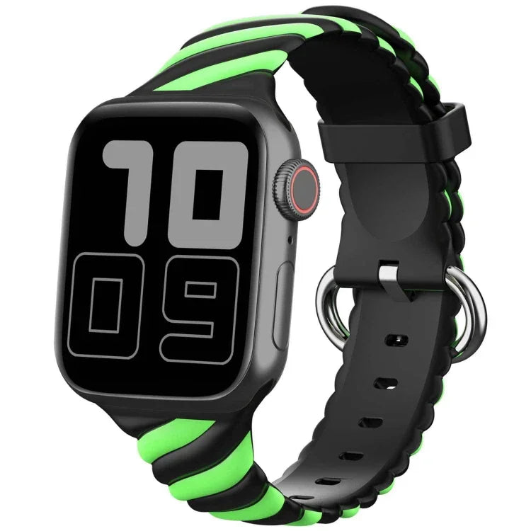 二色ツイストシリコン交換用ストラップ Apple Watchシリーズ用、7 41mm / 6 & SE & 5 & 4 40mm / 3 & 2 & 1 38mm、7 45mm / 6 & SE & 5 & 4 44mm / 3 & 2 & 1 42mm