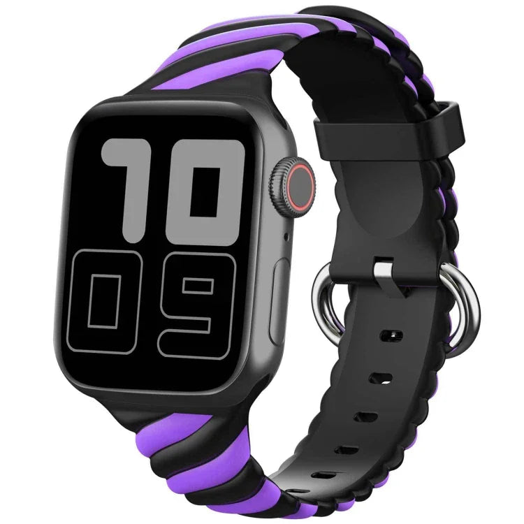 二色ツイストシリコン交換用ストラップ Apple Watchシリーズ用、7 41mm / 6 & SE & 5 & 4 40mm / 3 & 2 & 1 38mm、7 45mm / 6 & SE & 5 & 4 44mm / 3 & 2 & 1 42mm