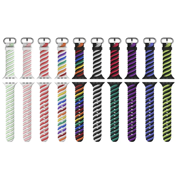 二色ツイストシリコン交換用ストラップ Apple Watchシリーズ用、7 41mm / 6 & SE & 5 & 4 40mm / 3 & 2 & 1 38mm、7 45mm / 6 & SE & 5 & 4 44mm / 3 & 2 & 1 42mm