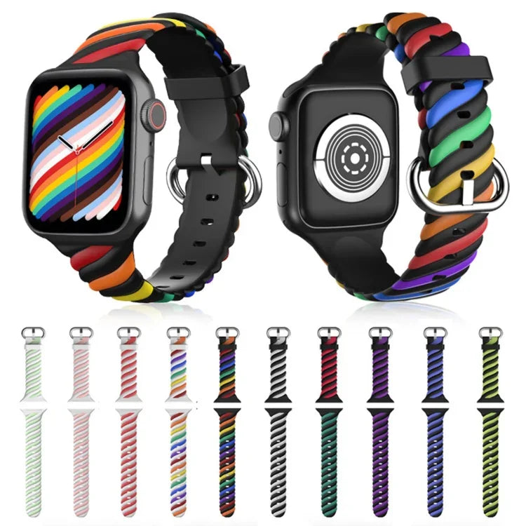 二色ツイストシリコン交換用ストラップ Apple Watchシリーズ用、7 41mm / 6 & SE & 5 & 4 40mm / 3 & 2 & 1 38mm、7 45mm / 6 & SE & 5 & 4 44mm / 3 & 2 & 1 42mm