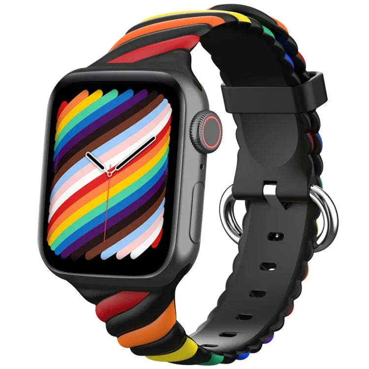 二色ツイストシリコン交換用ストラップ Apple Watchシリーズ用、7 41mm / 6 & SE & 5 & 4 40mm / 3 & 2 & 1 38mm、7 45mm / 6 & SE & 5 & 4 44mm / 3 & 2 & 1 42mm
