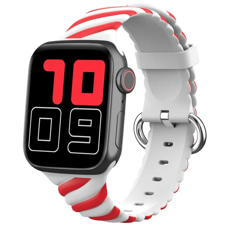 二色ツイストシリコン交換用ストラップ Apple Watchシリーズ用、7 41mm / 6 & SE & 5 & 4 40mm / 3 & 2 & 1 38mm、7 45mm / 6 & SE & 5 & 4 44mm / 3 & 2 & 1 42mm