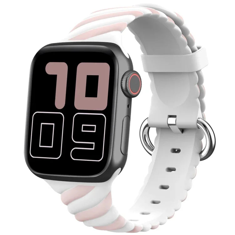 二色ツイストシリコン交換用ストラップ Apple Watchシリーズ用、7 41mm / 6 & SE & 5 & 4 40mm / 3 & 2 & 1 38mm、7 45mm / 6 & SE & 5 & 4 44mm / 3 & 2 & 1 42mm