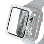 電気めっきPC二重列ダイヤモンド保護ケース 強化ガラスフィルム付き Apple Watchシリーズ用、3 & 2 & 1 38mm、3 & 2 & 1 42mm